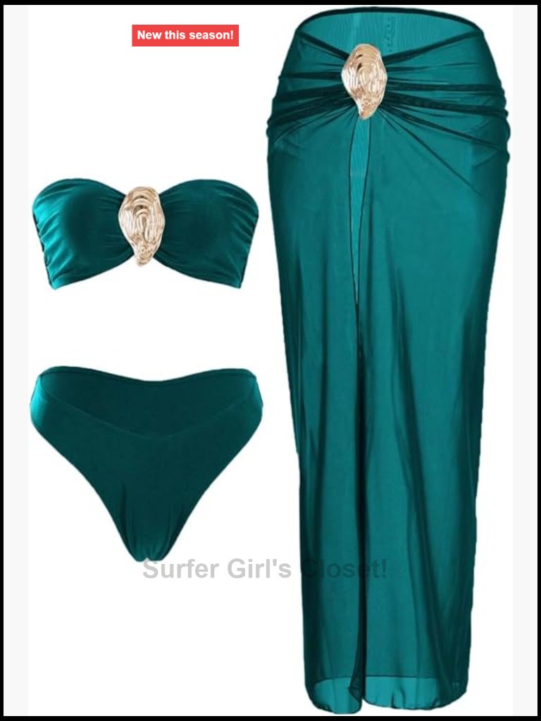 Strapless Bandeau High Waisted Bikini Set With Coverup Skirt Bathing Suit